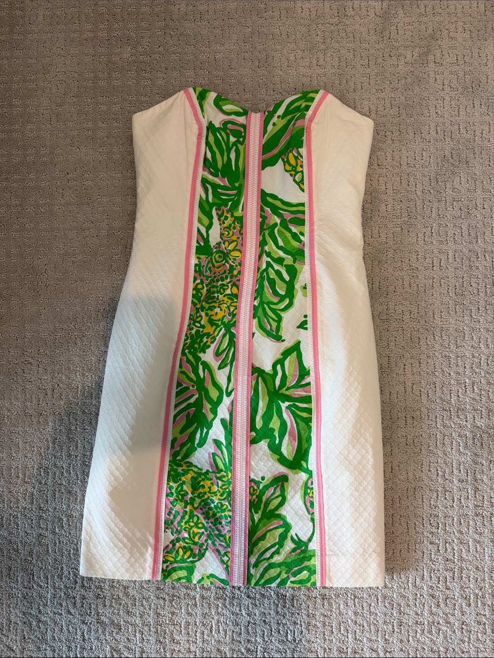 Lilly Pulitzer White Strapless Dress with Green Floral Panel and Pink Trim